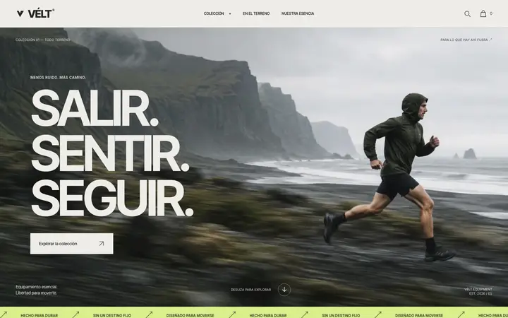 Tema Vélt, ejemplo de diseño web para moda y marcas de autor