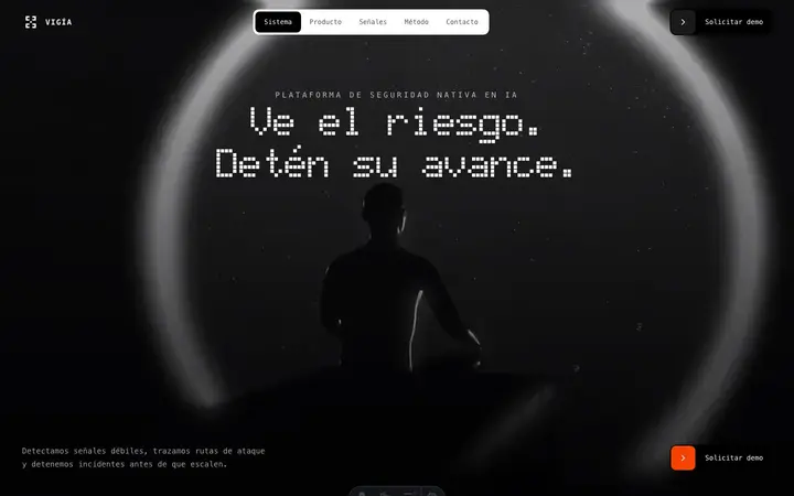 Demo Vigía, web para saas de ciberseguridad e inteligencia artificial