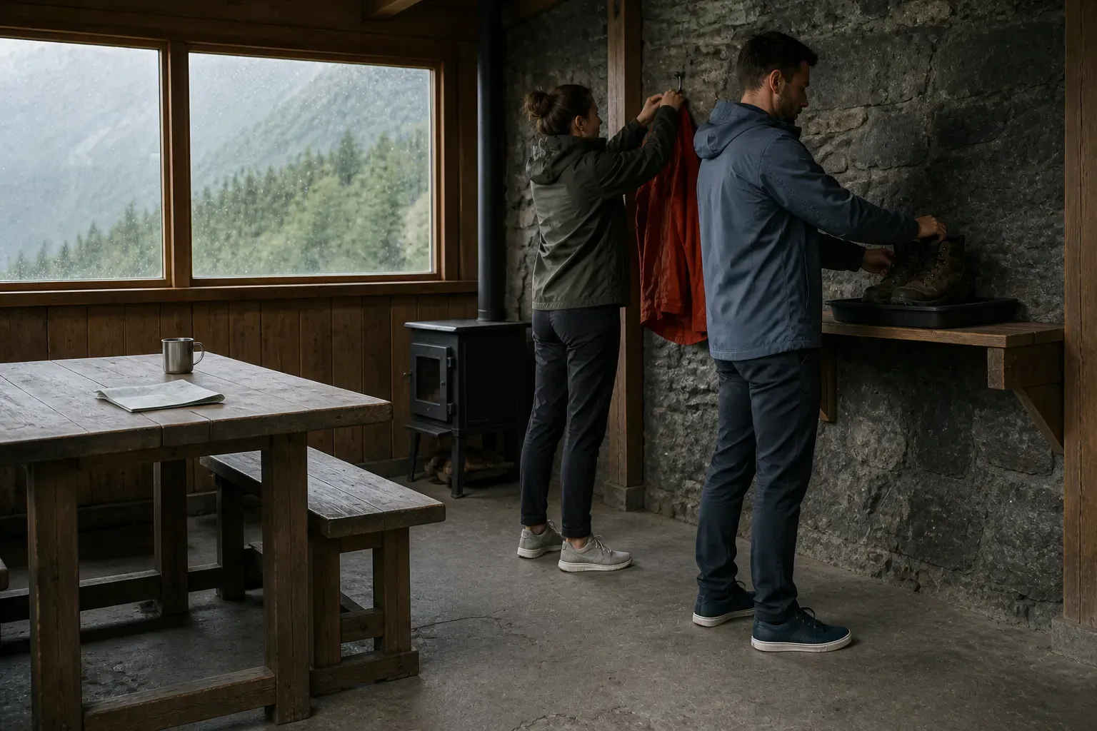 Deja las botas, cuelga el impermeable y siéntate un rato. El refugio común también forma parte de la escapada.