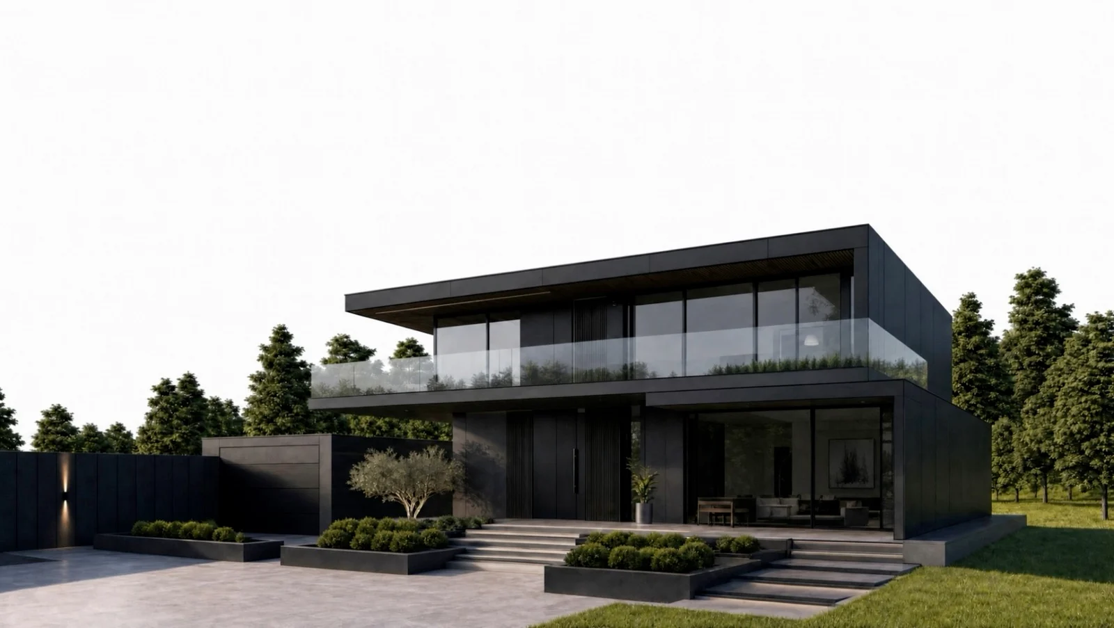 Villa contemporánea con grandes cristaleras y jardín